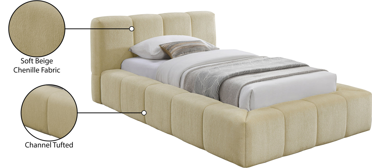 Carlin Beige Chenille Fabric Bed