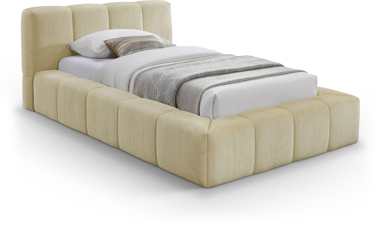 Carlin Beige Chenille Fabric Bed