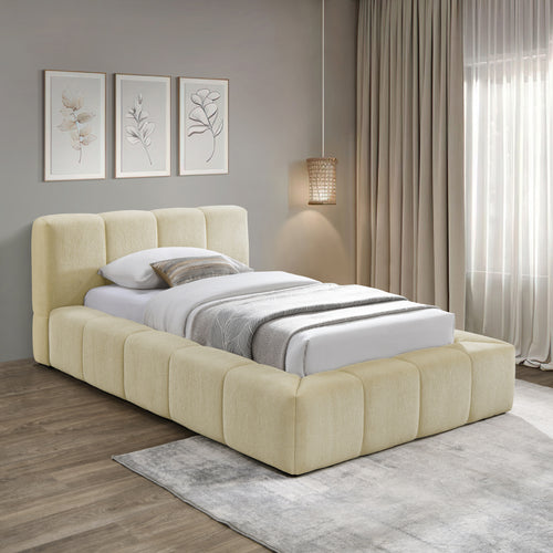 Carlin Beige Chenille Fabric Bed