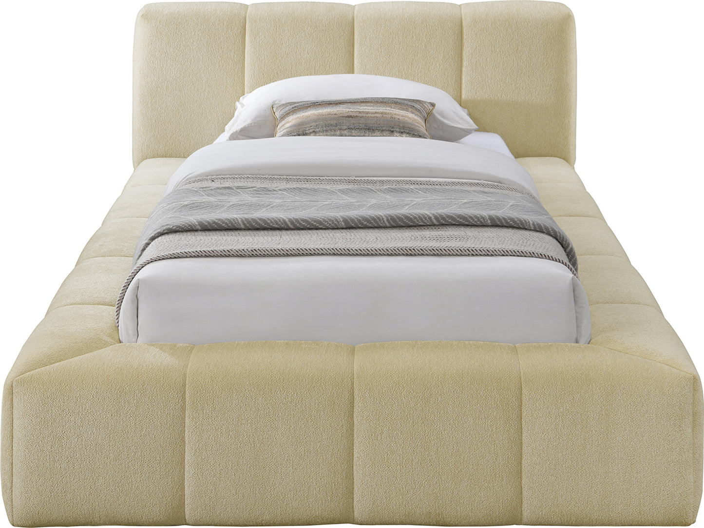 Carlin Beige Chenille Fabric Bed