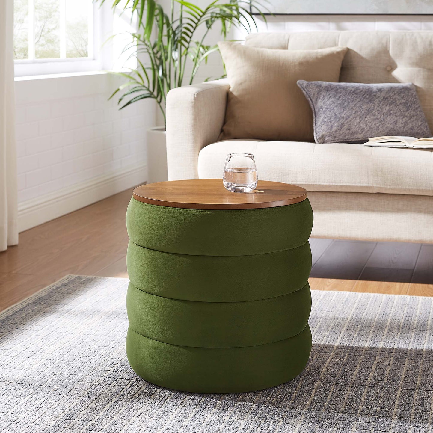 Mezzo Round Boucle Fabric Storage Ottoman by Modway