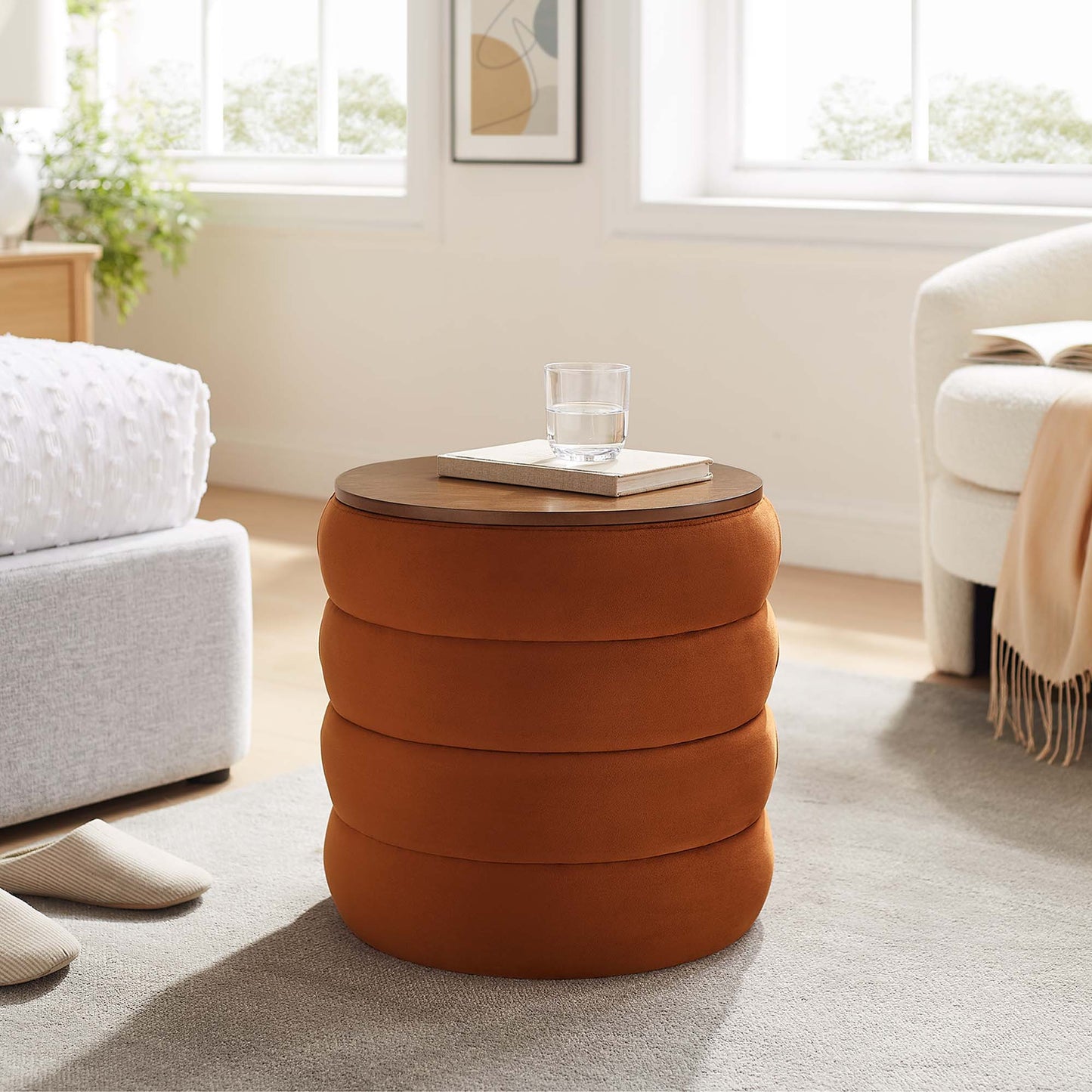 Mezzo Round Boucle Fabric Storage Ottoman by Modway