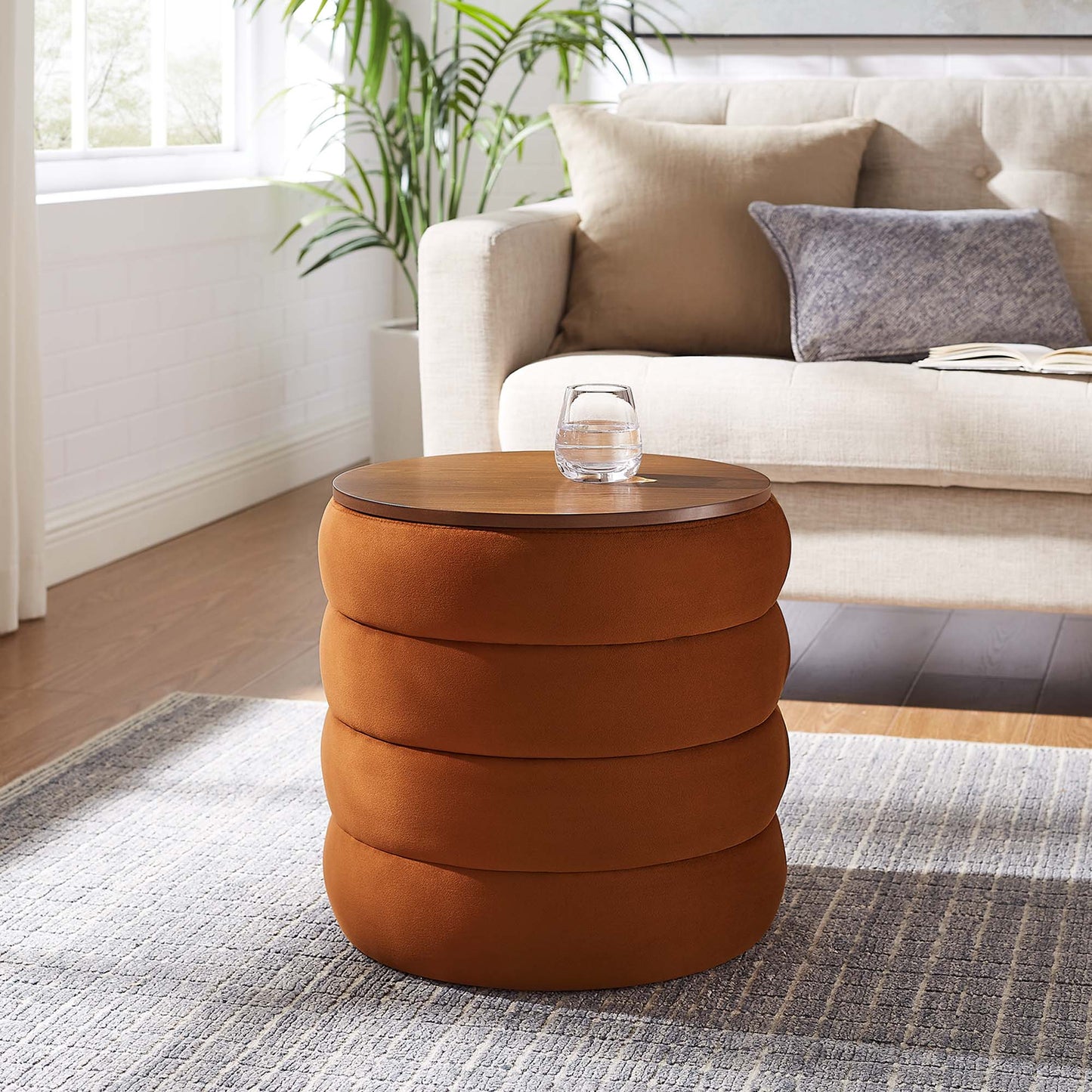 Mezzo Round Boucle Fabric Storage Ottoman by Modway