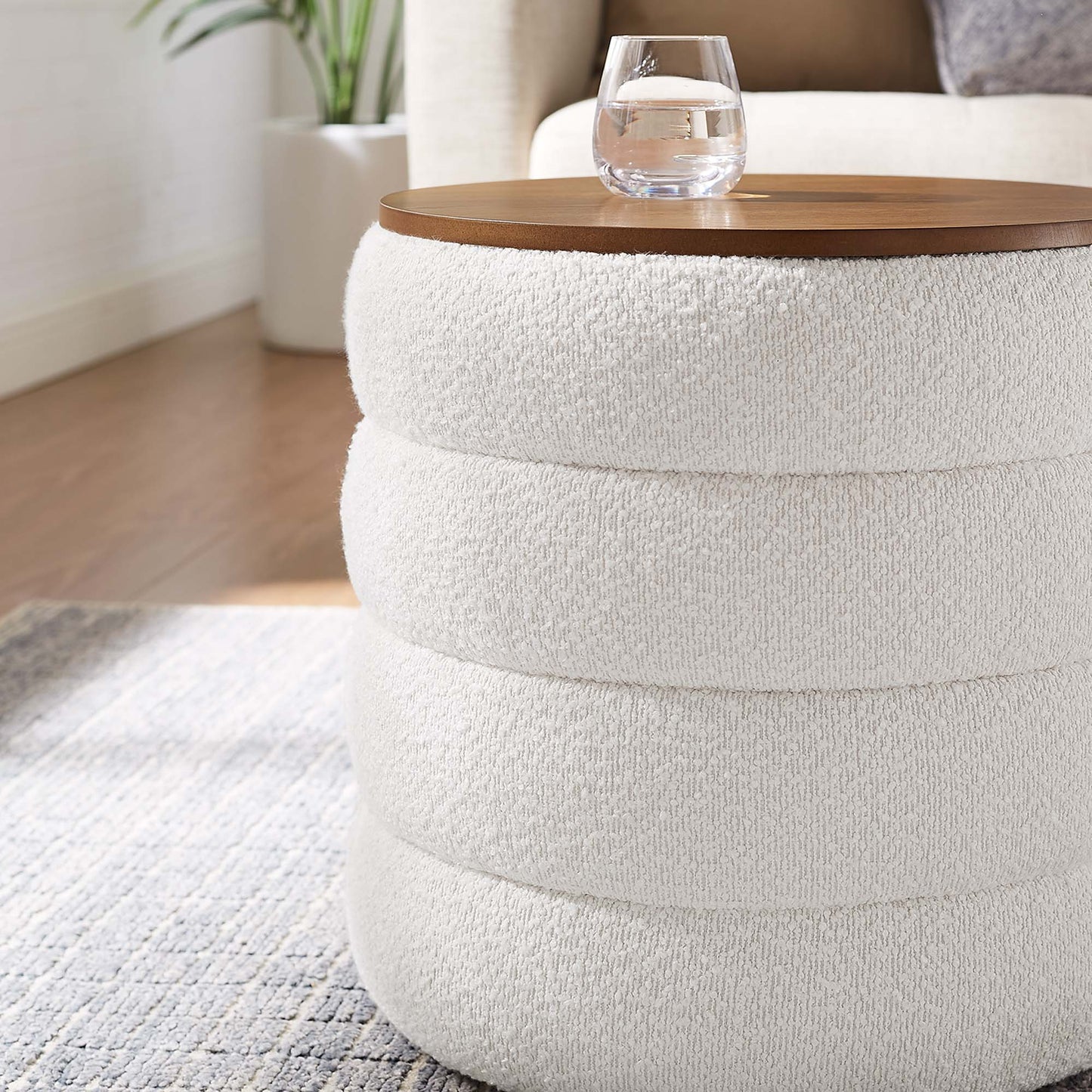 Mezzo Round Boucle Fabric Storage Ottoman by Modway