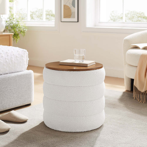 Mezzo Round Boucle Fabric Storage Ottoman by Modway