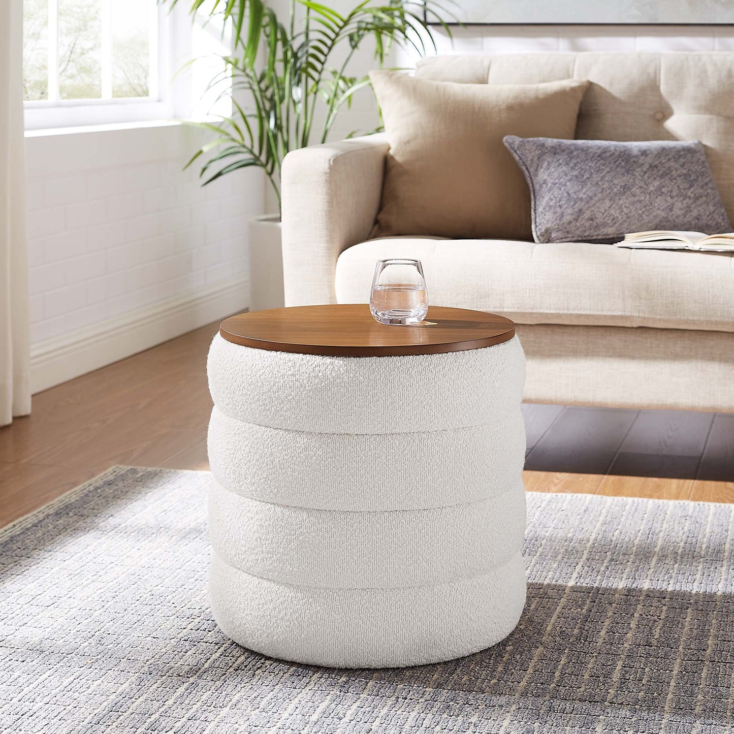 Mezzo Round Boucle Fabric Storage Ottoman by Modway