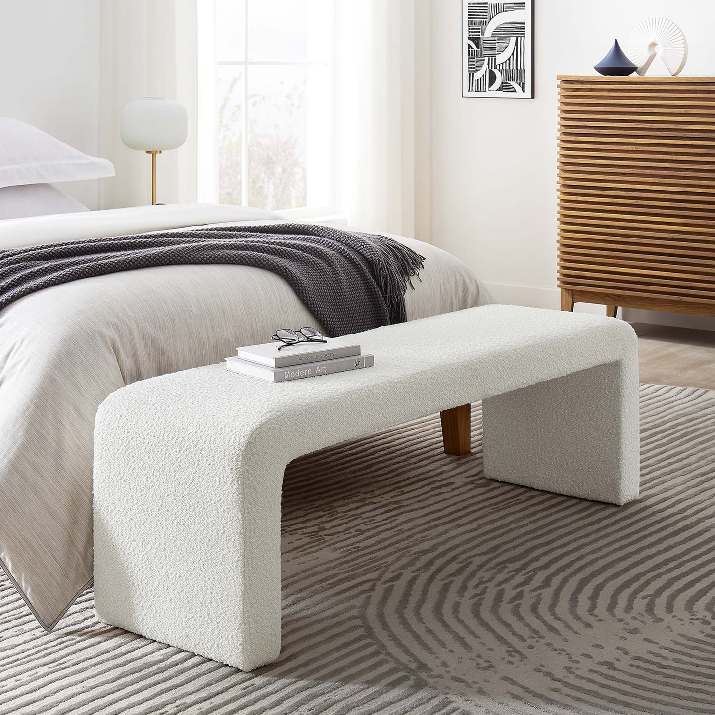 Simba Boucle Fabric Waterfall Long Bench by Modway