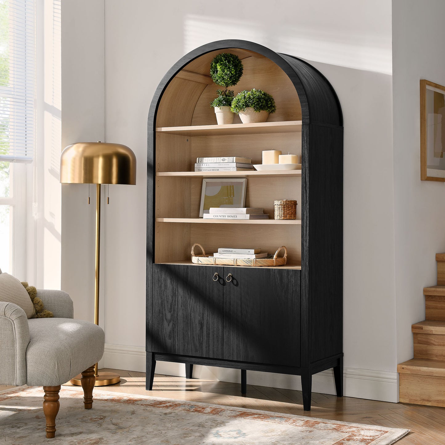 Nolan 74" Tall Wide Arched Storage Display Cabinet Bookshelf by Modway