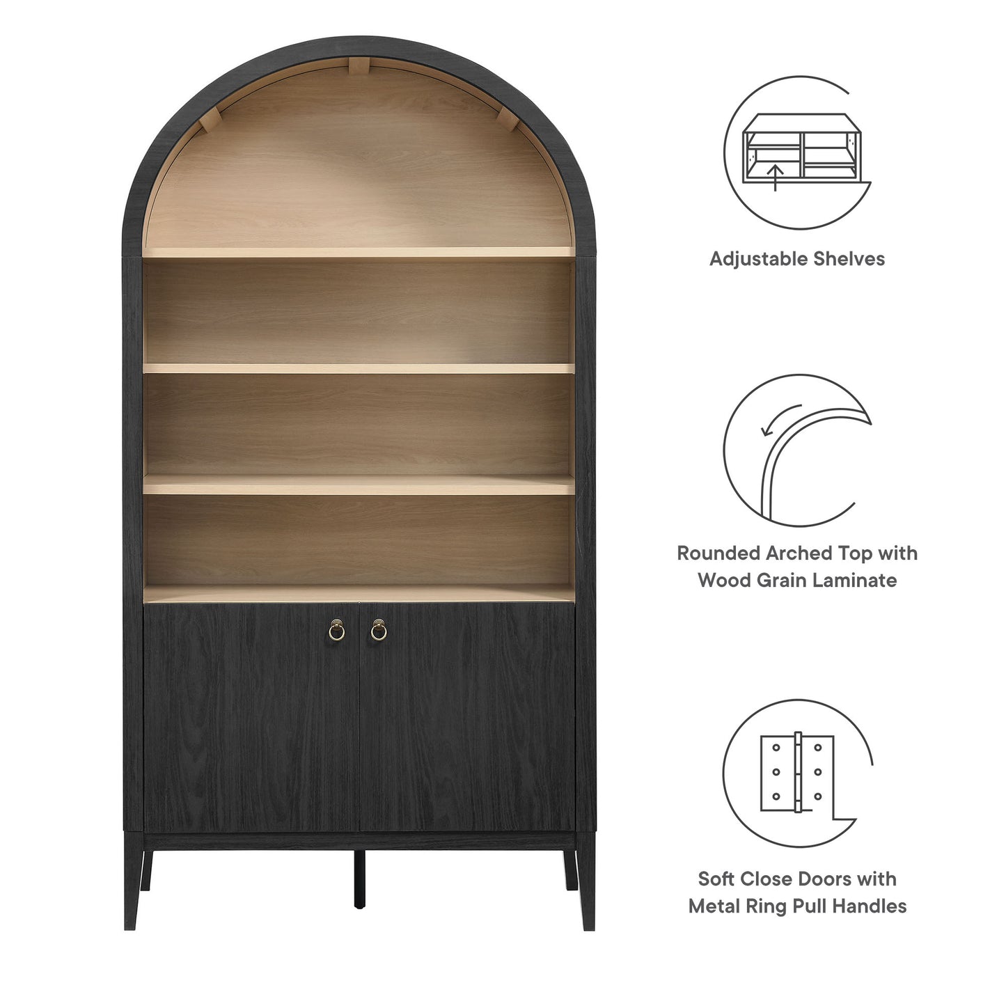 Nolan 74" Tall Wide Arched Storage Display Cabinet Bookshelf by Modway