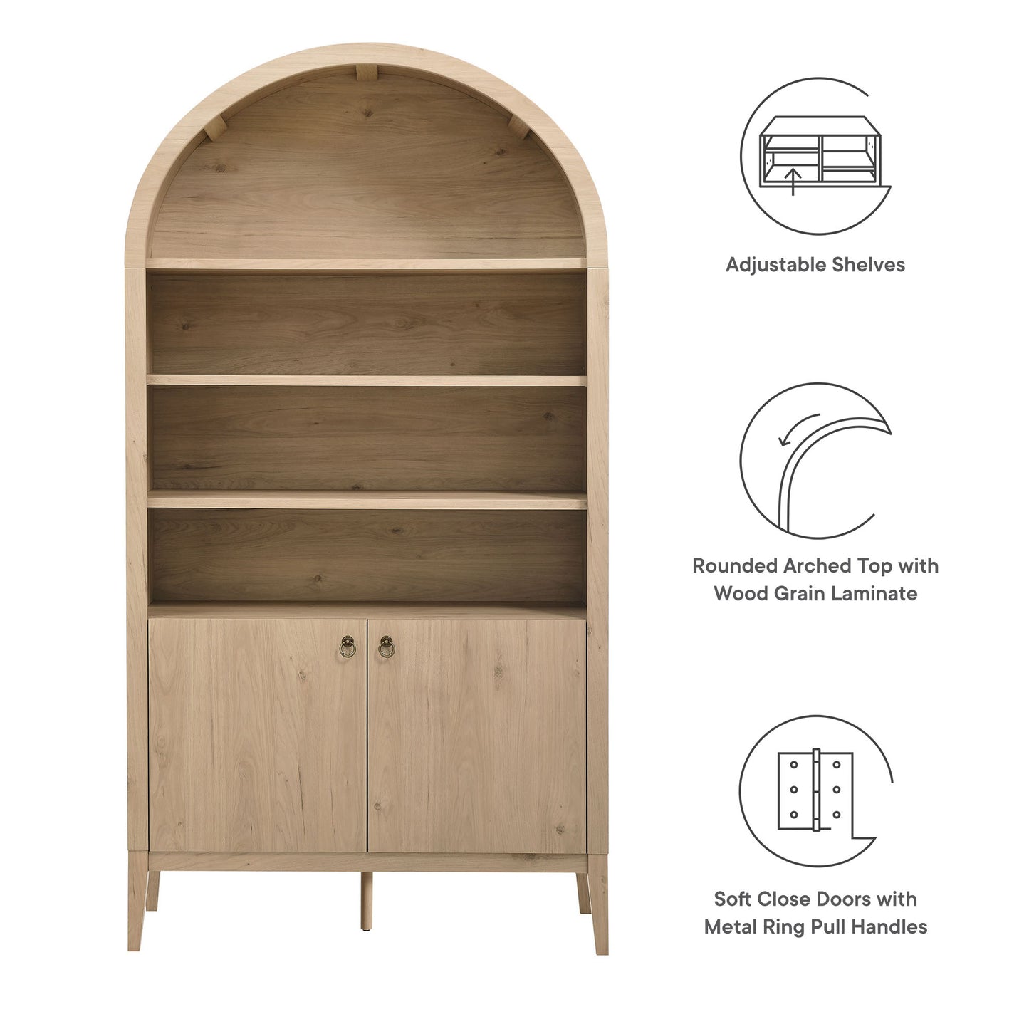 Nolan 74" Tall Wide Arched Storage Display Cabinet Bookshelf by Modway