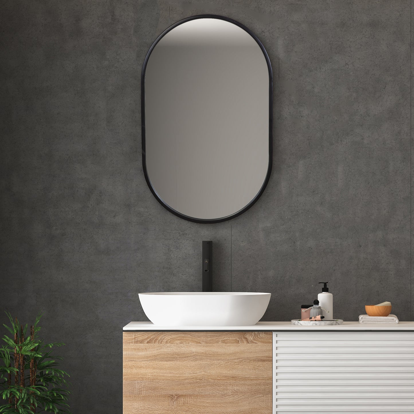 Varina Minimalist Black Oval Mirror