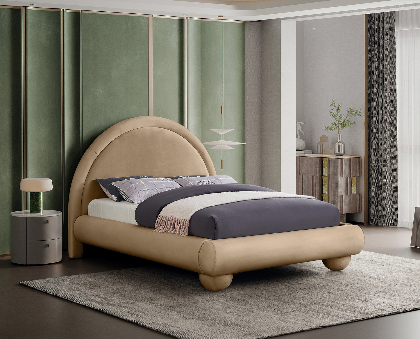 Madrid Beige Velvet King Bed