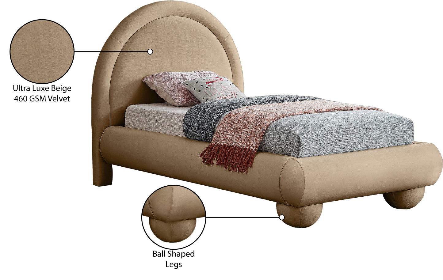 Madrid Beige Velvet King Bed