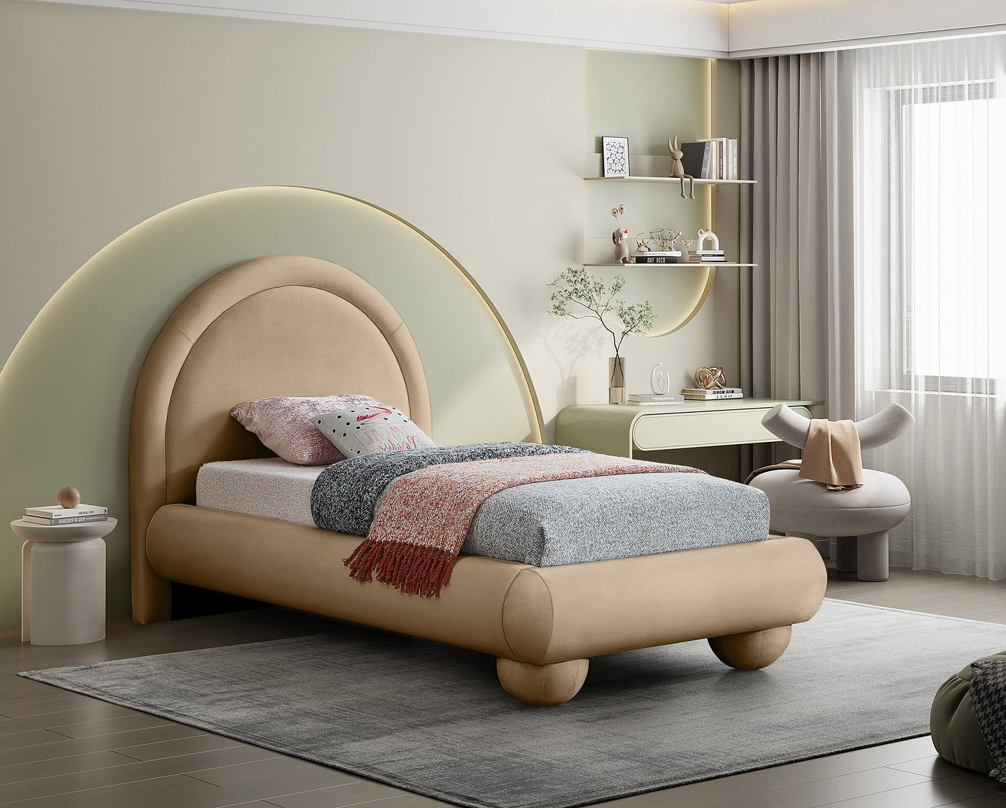 Madrid Beige Velvet King Bed