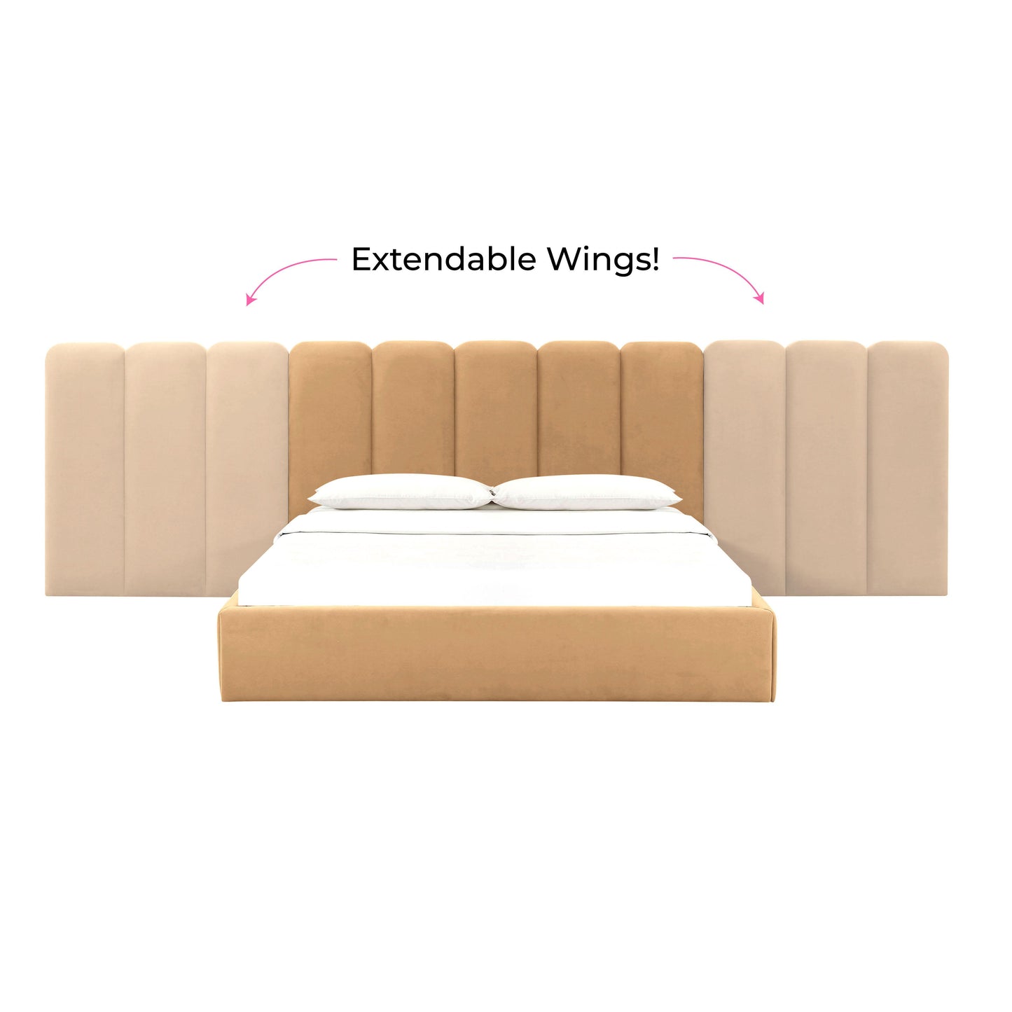 Palani Cream Velvet King Bed with Wings