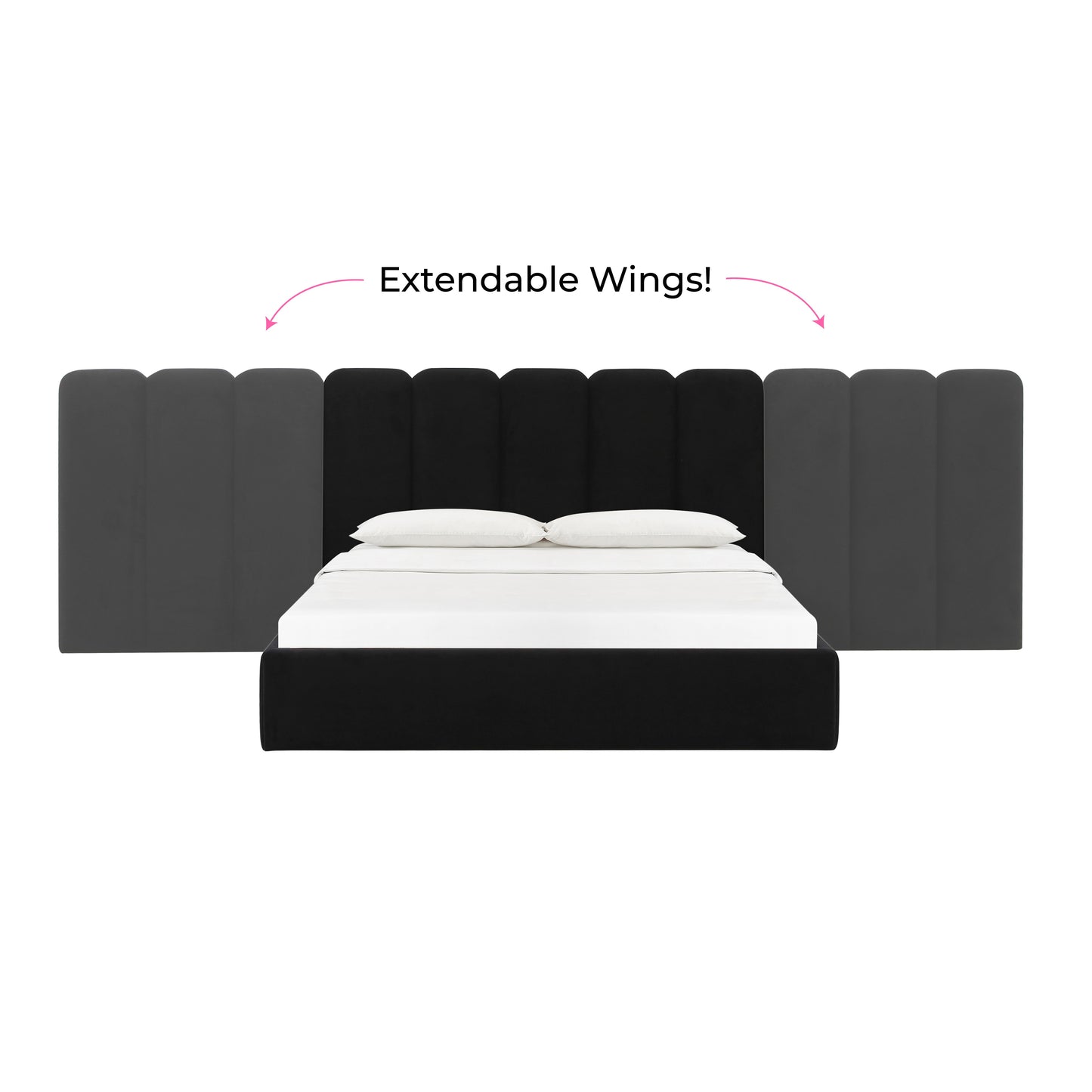 Palani Cream Velvet King Bed with Wings