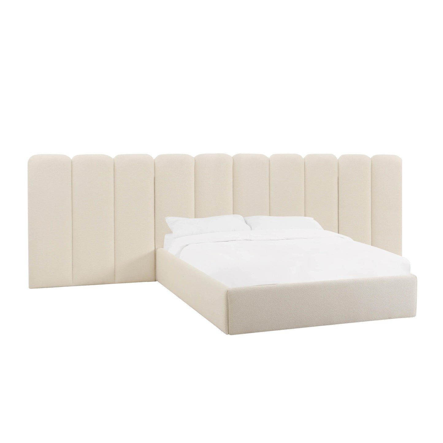 Palani Cream Velvet King Bed with Wings