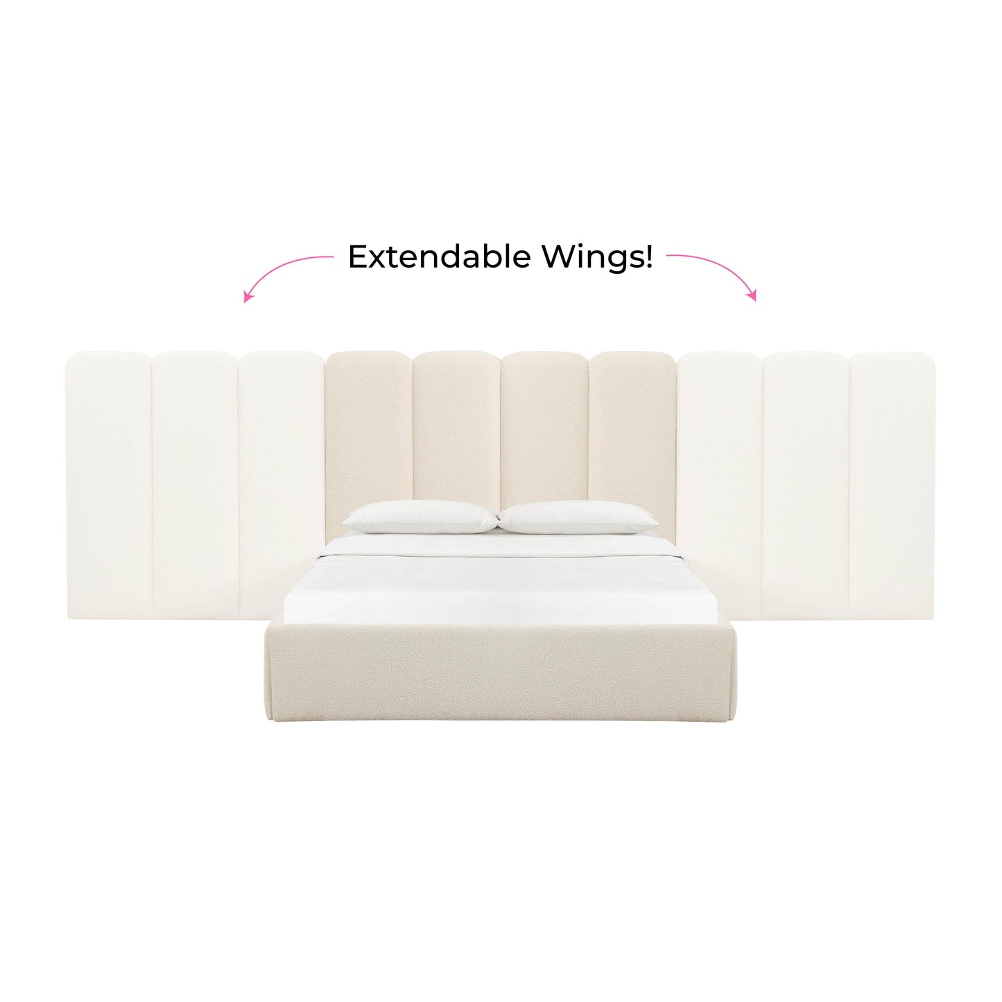 Palani Cream Velvet King Bed with Wings