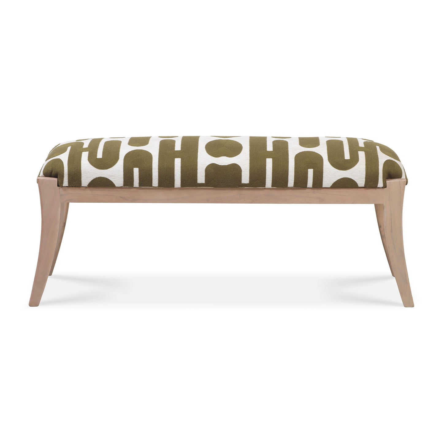 Arielle Olive & White Embroidered Bench