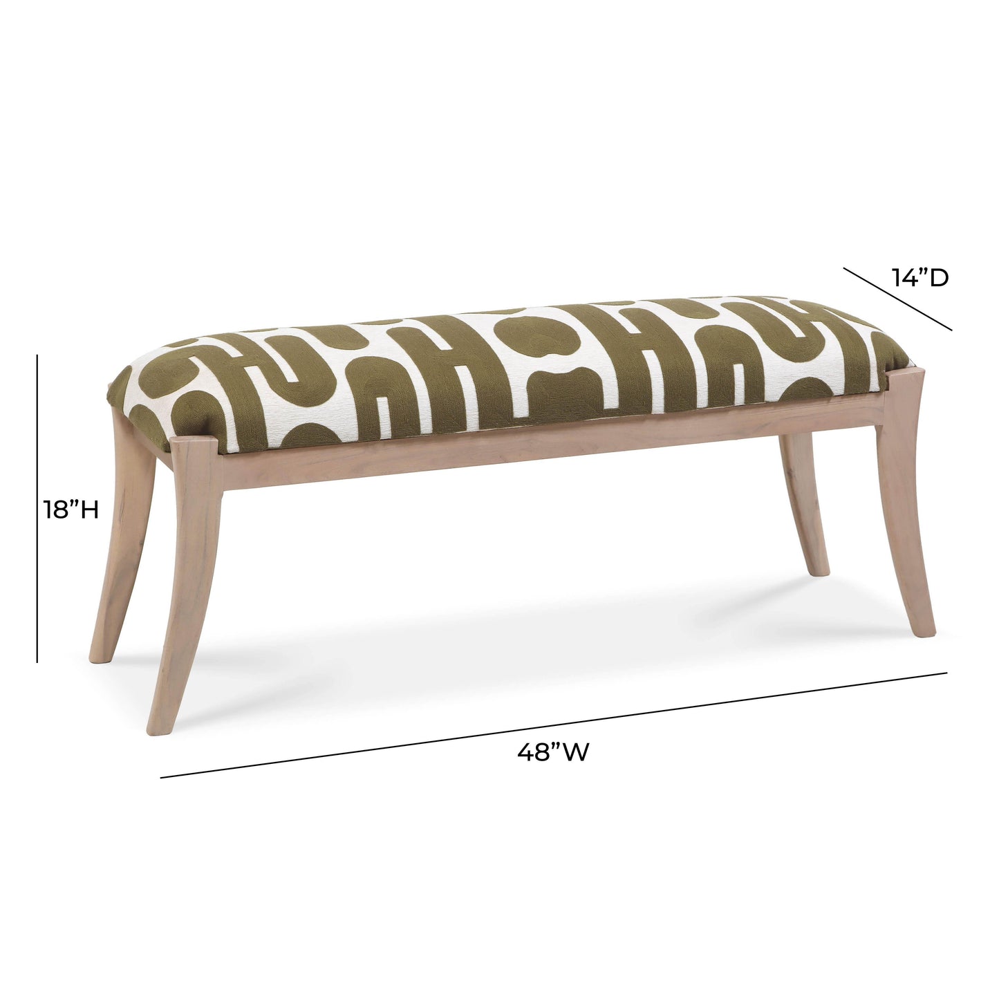 Arielle Olive & White Embroidered Bench