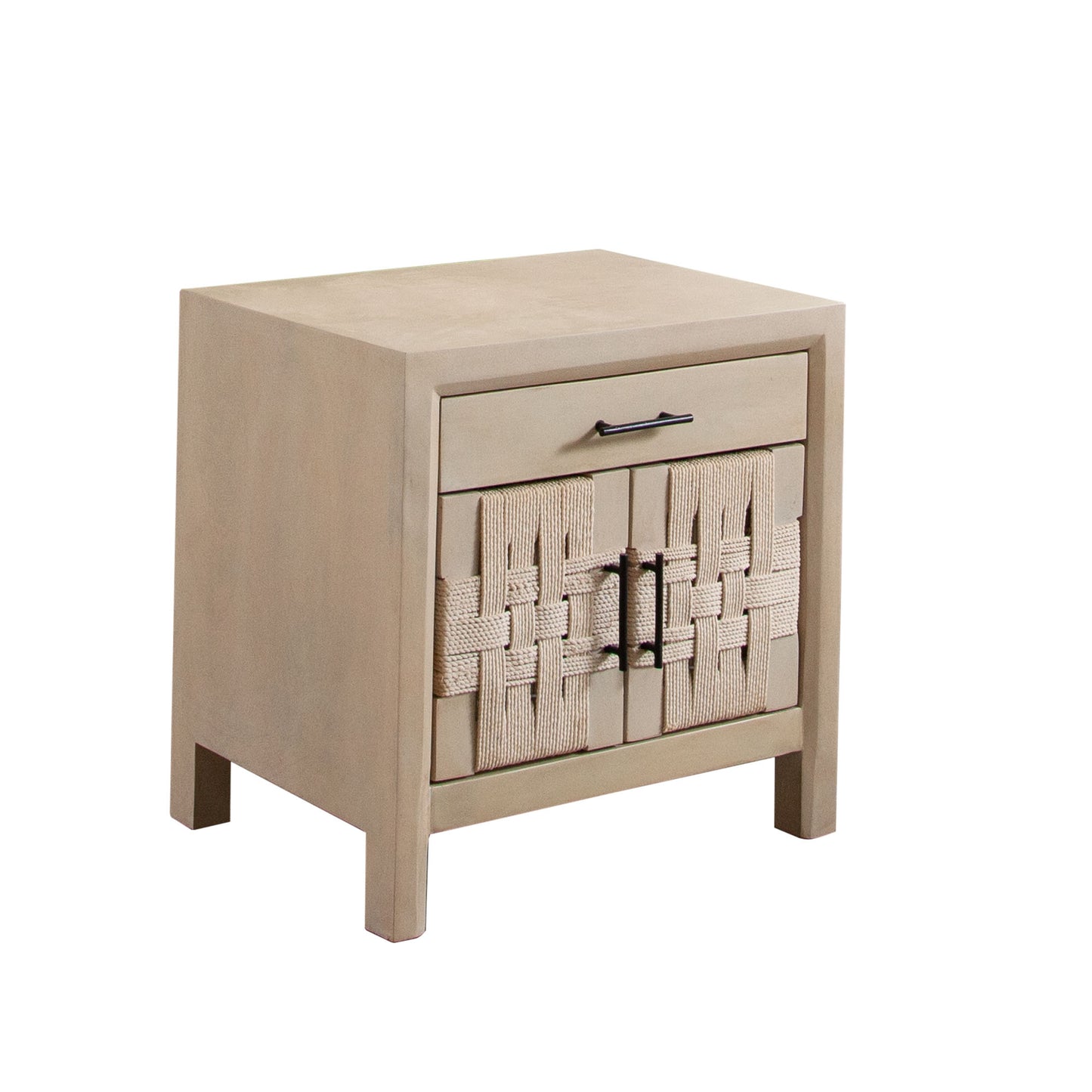 Palm Solid Mango Wood 2-Door, 1-Drawer End Table in Natural Finish w/ Woven Rope Door Fronts by Diamond Sofa