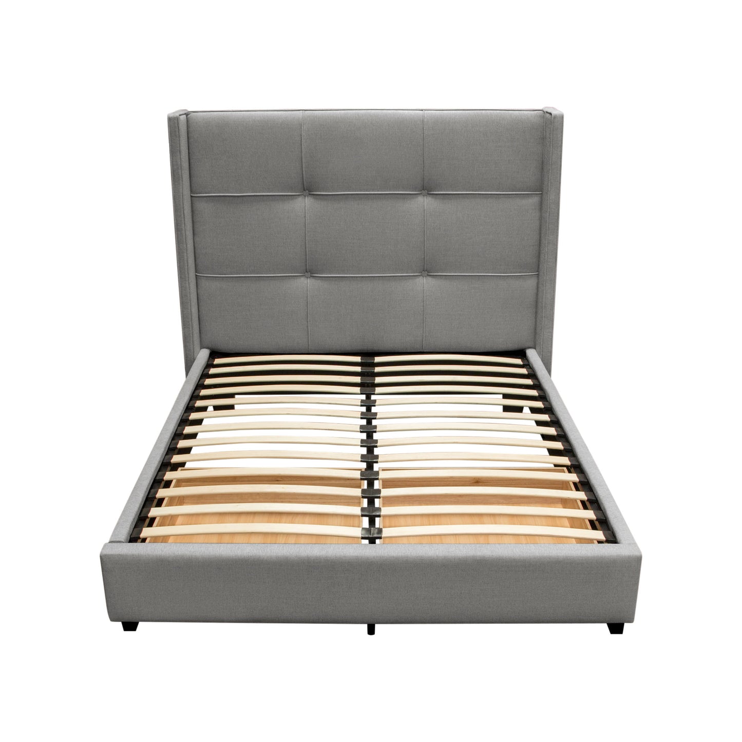 Beverly Eastern King Bed with Integrated Footboard Storage Unit & Accent Wings in Grey Fabric By Diamond Sofa