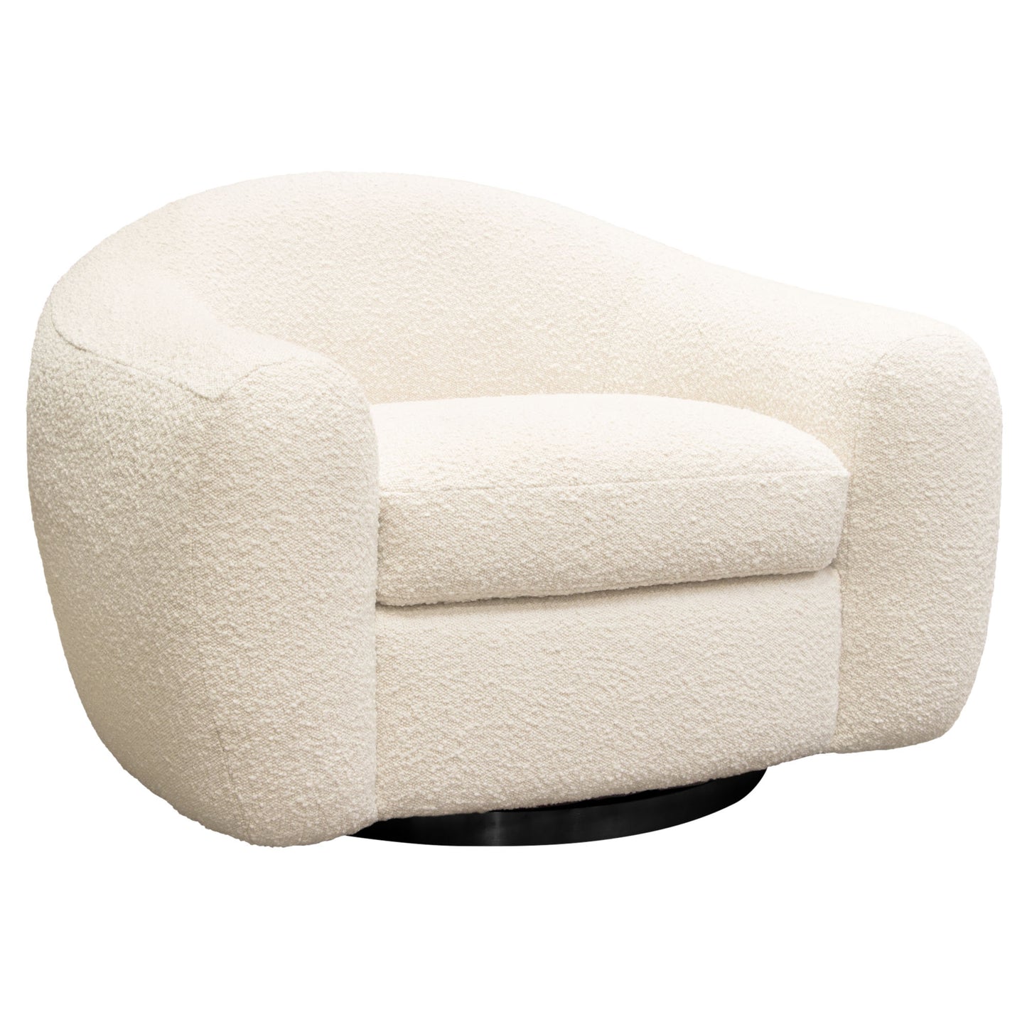 Pascal Swivel Chair in Boucle Textured Fabric w/ Contoured Arms & Back