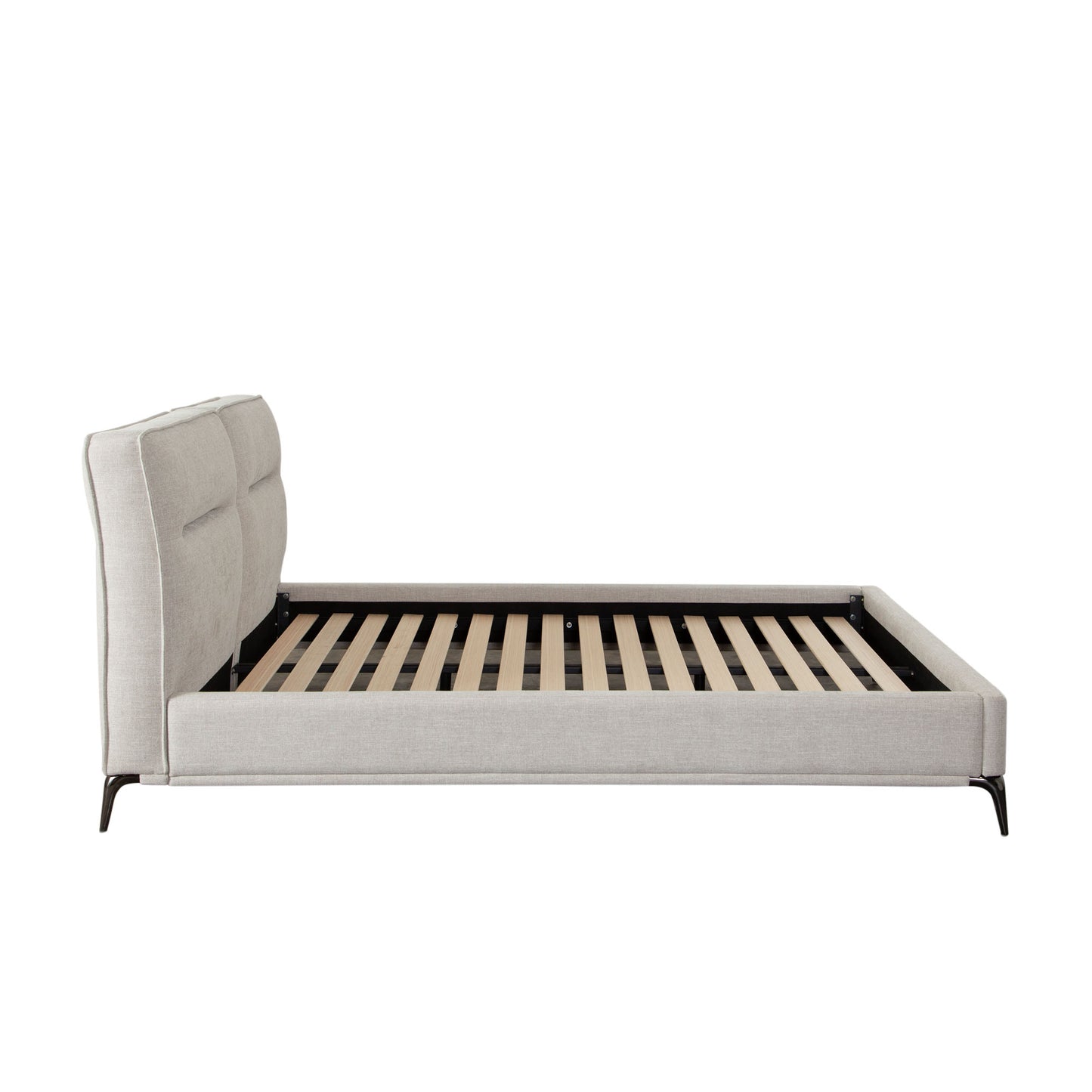 Leandro Low Profile Queen Bed in Clarkson Sand Fabric w/ Black Metal Leg by Diamond Sofa