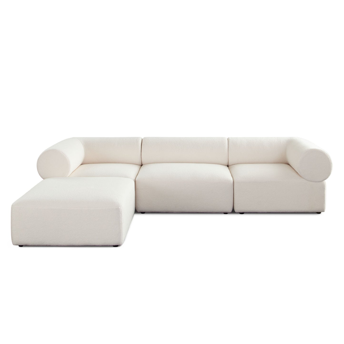 Zia 4PC Modular Reversible Chaise Sectional in Ivory Sherpa Fabric