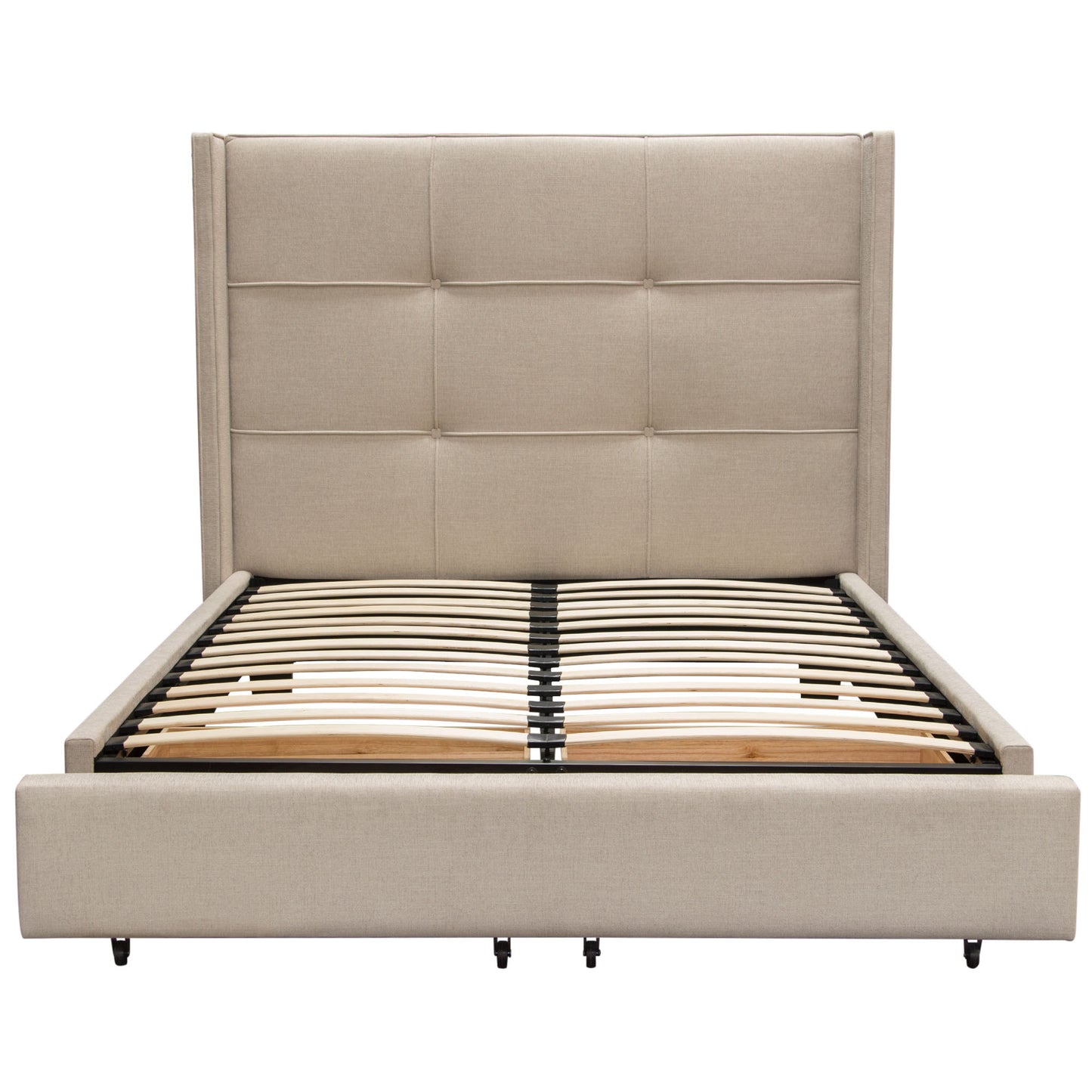 Beverly Eastern King Bed with Integrated Footboard Storage Unit & Accent Wings in Grey Fabric By Diamond Sofa