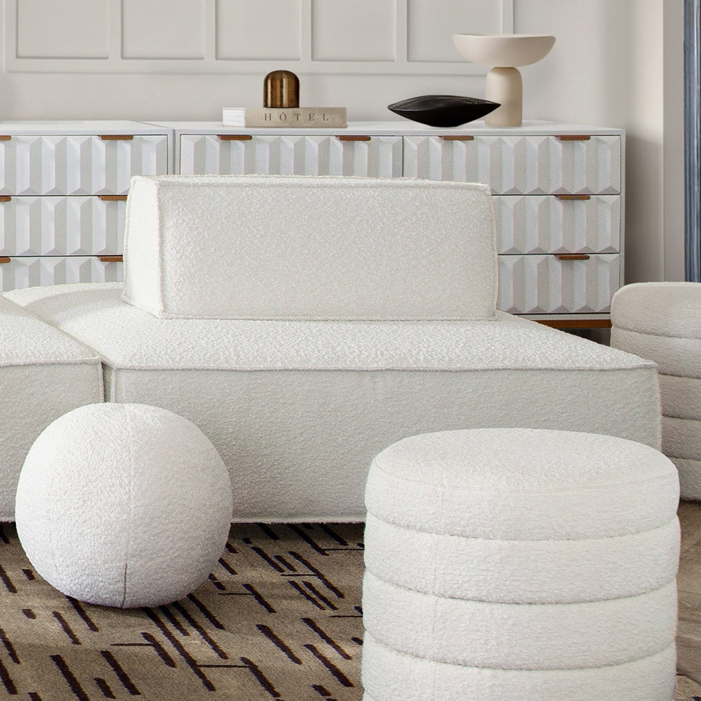 Cara Square Modular Lounger in Ivory