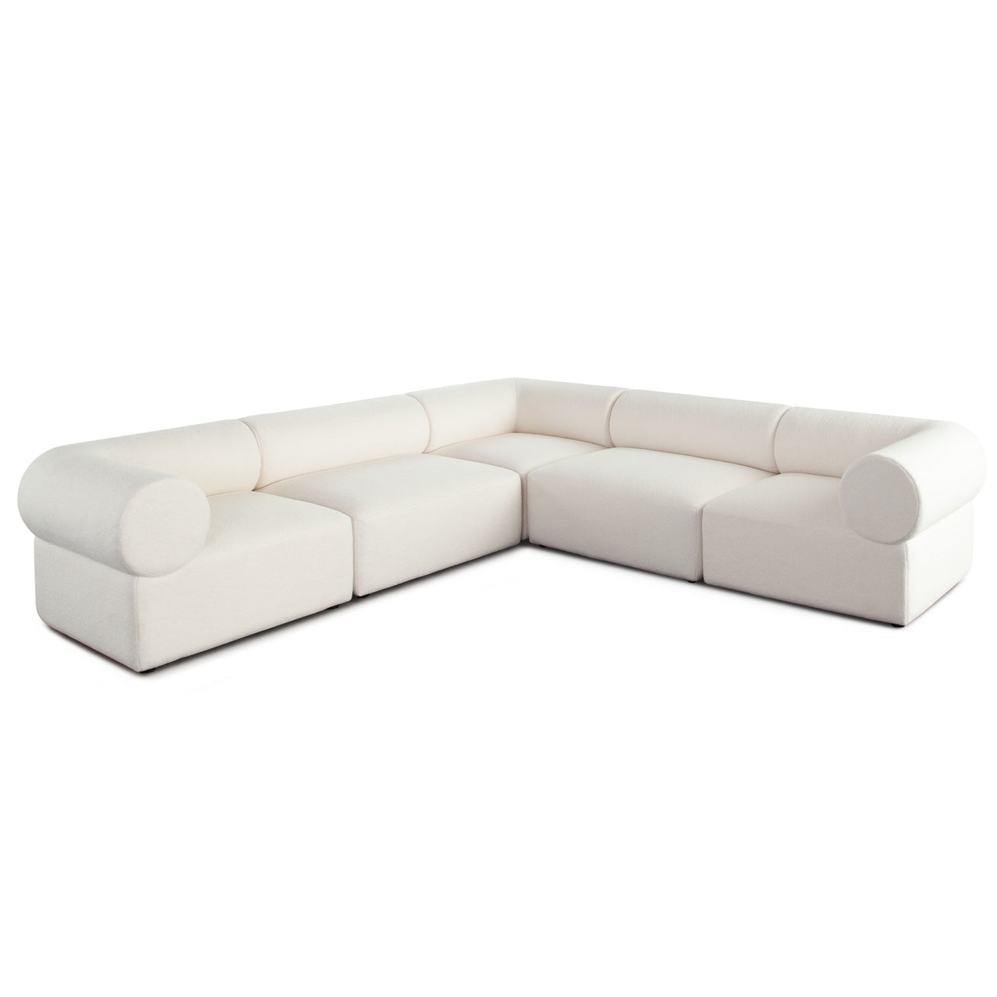 Zia 4PC Modular Reversible Chaise Sectional in Ivory Sherpa Fabric