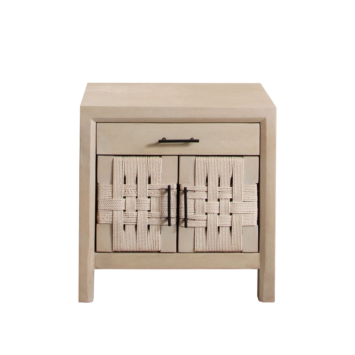 Palm Solid Mango Wood 2-Door, 1-Drawer End Table in Natural Finish w/ Woven Rope Door Fronts by Diamond Sofa