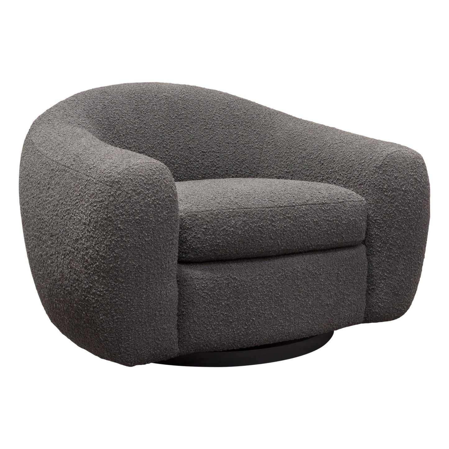 Pascal Swivel Chair in Boucle Textured Fabric w/ Contoured Arms & Back