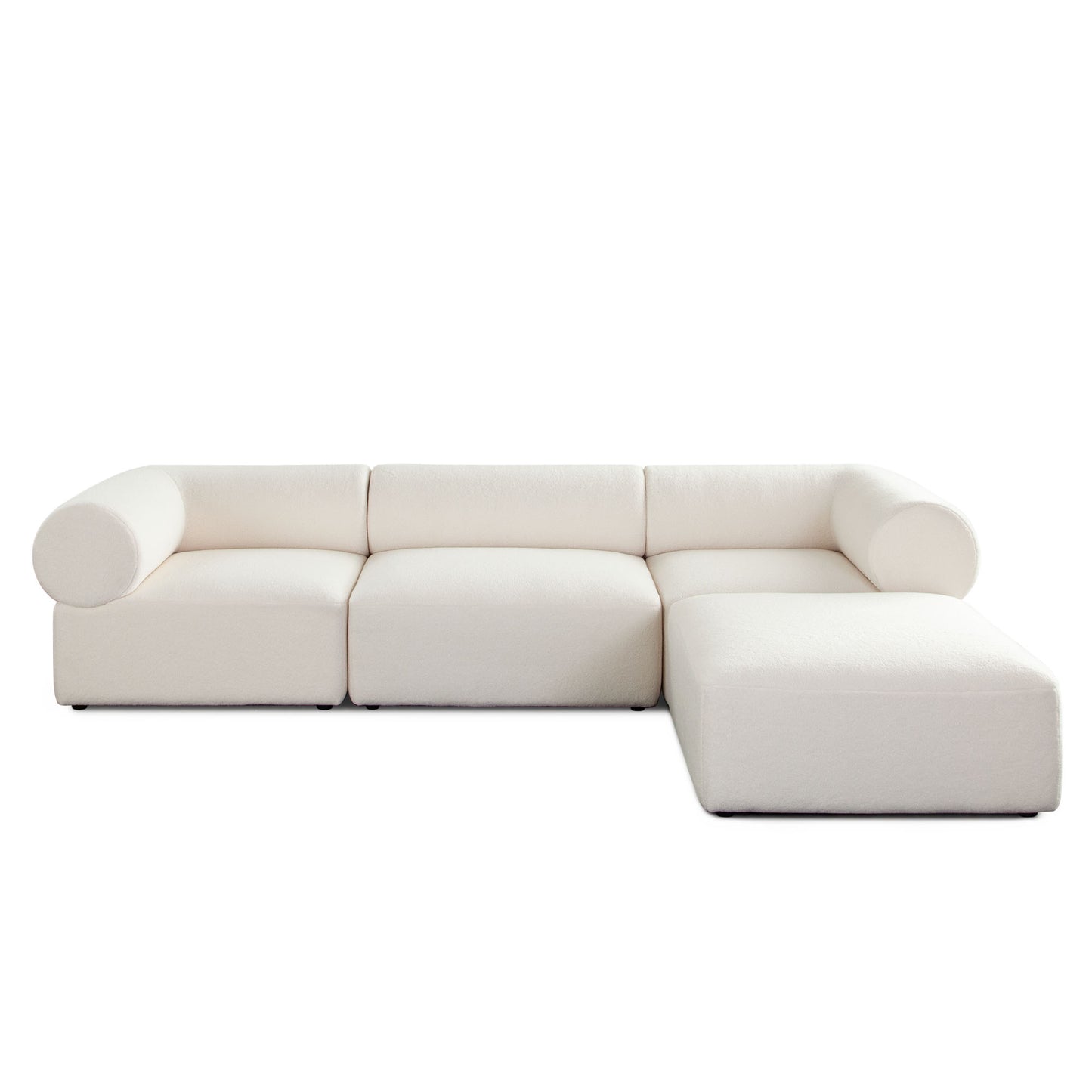 Zia 4PC Modular Reversible Chaise Sectional in Ivory Sherpa Fabric