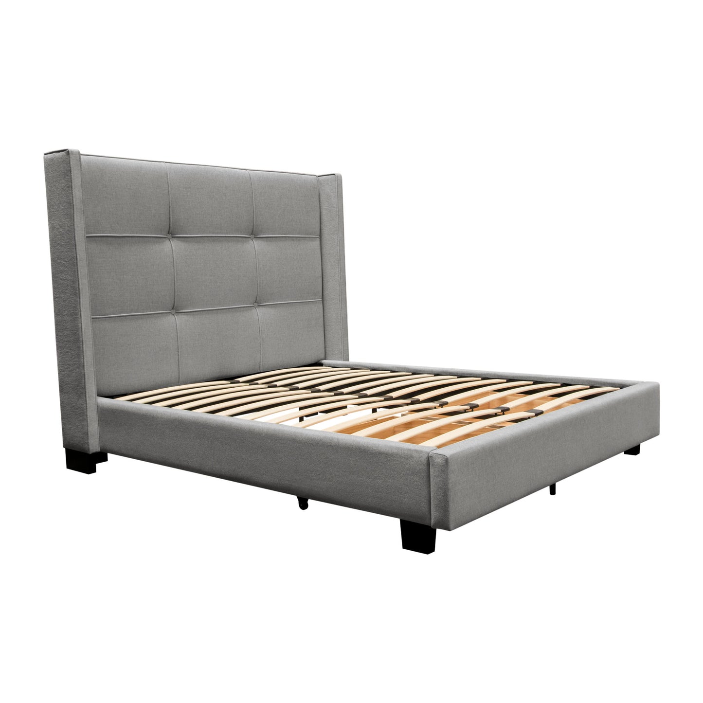 Beverly Eastern King Bed with Integrated Footboard Storage Unit & Accent Wings in Grey Fabric By Diamond Sofa