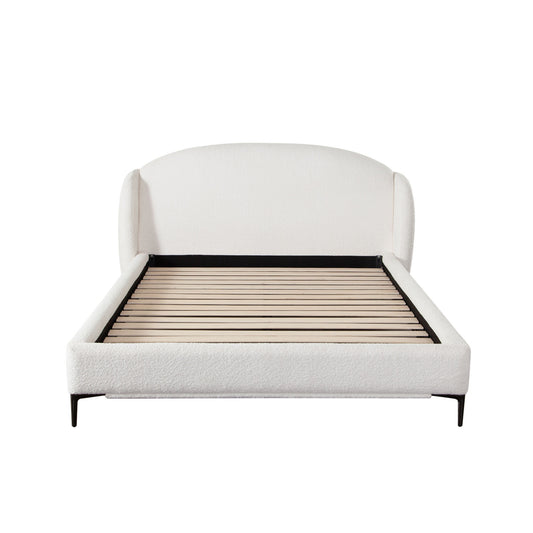 Path Low Profile Queen Bed in Oslo Ivory Fabric w/ Contoured Headboard and Black Metal Leg by Diamond Sofa