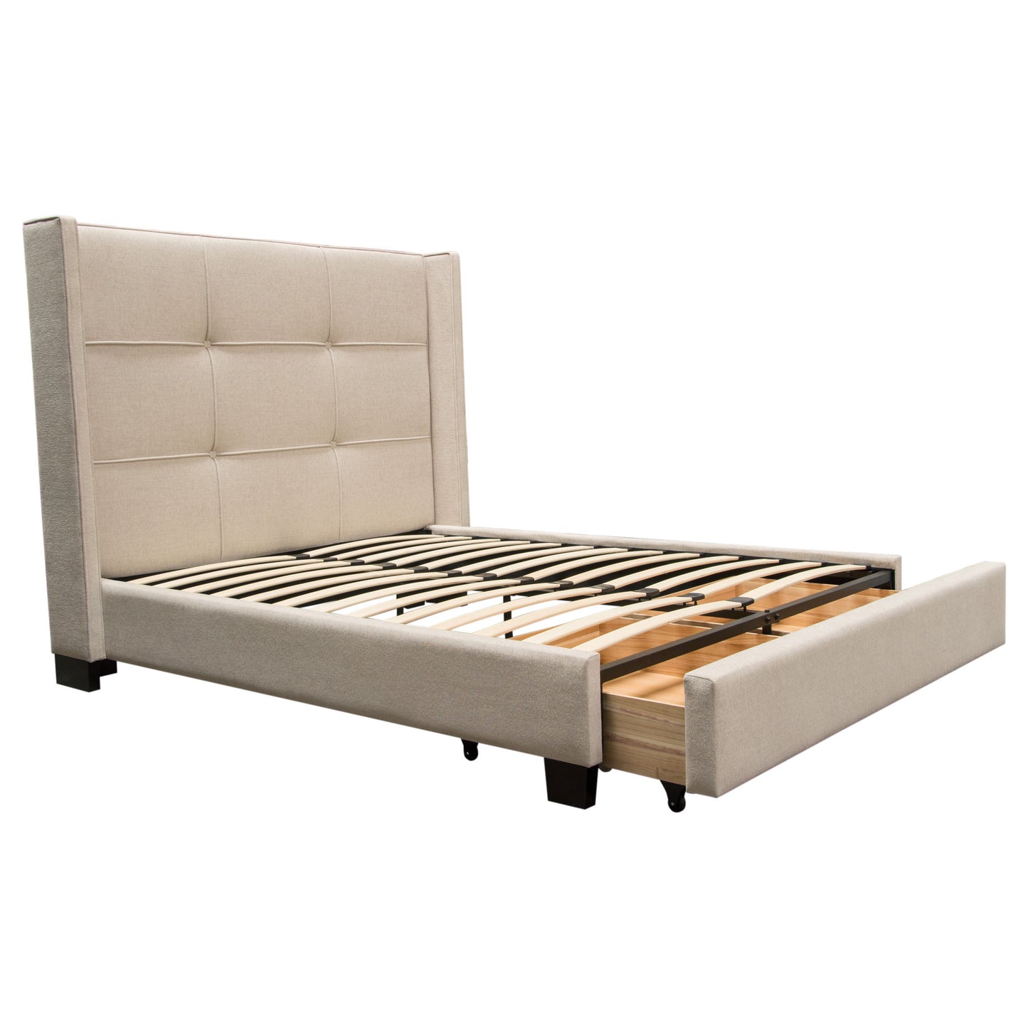 Beverly Eastern King Bed with Integrated Footboard Storage Unit & Accent Wings in Grey Fabric By Diamond Sofa