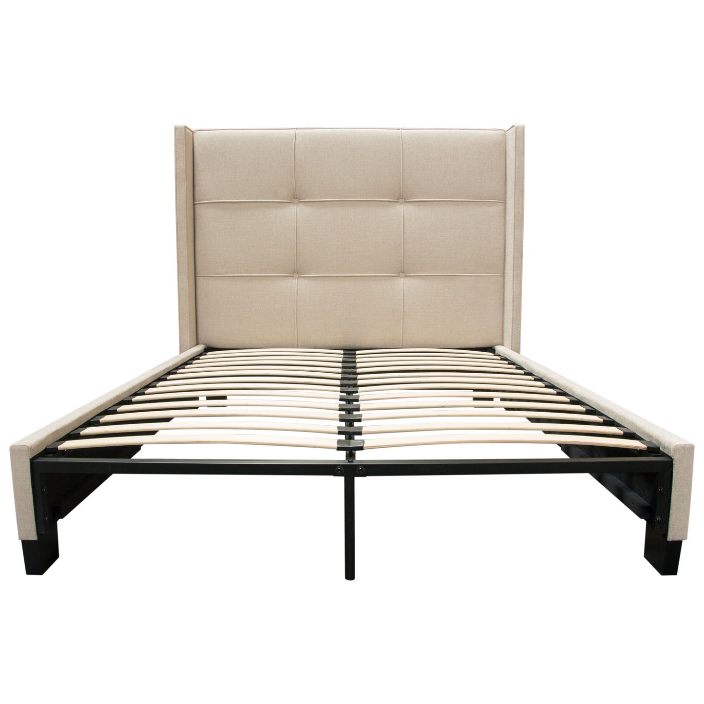 Beverly Eastern King Bed with Integrated Footboard Storage Unit & Accent Wings in Grey Fabric By Diamond Sofa