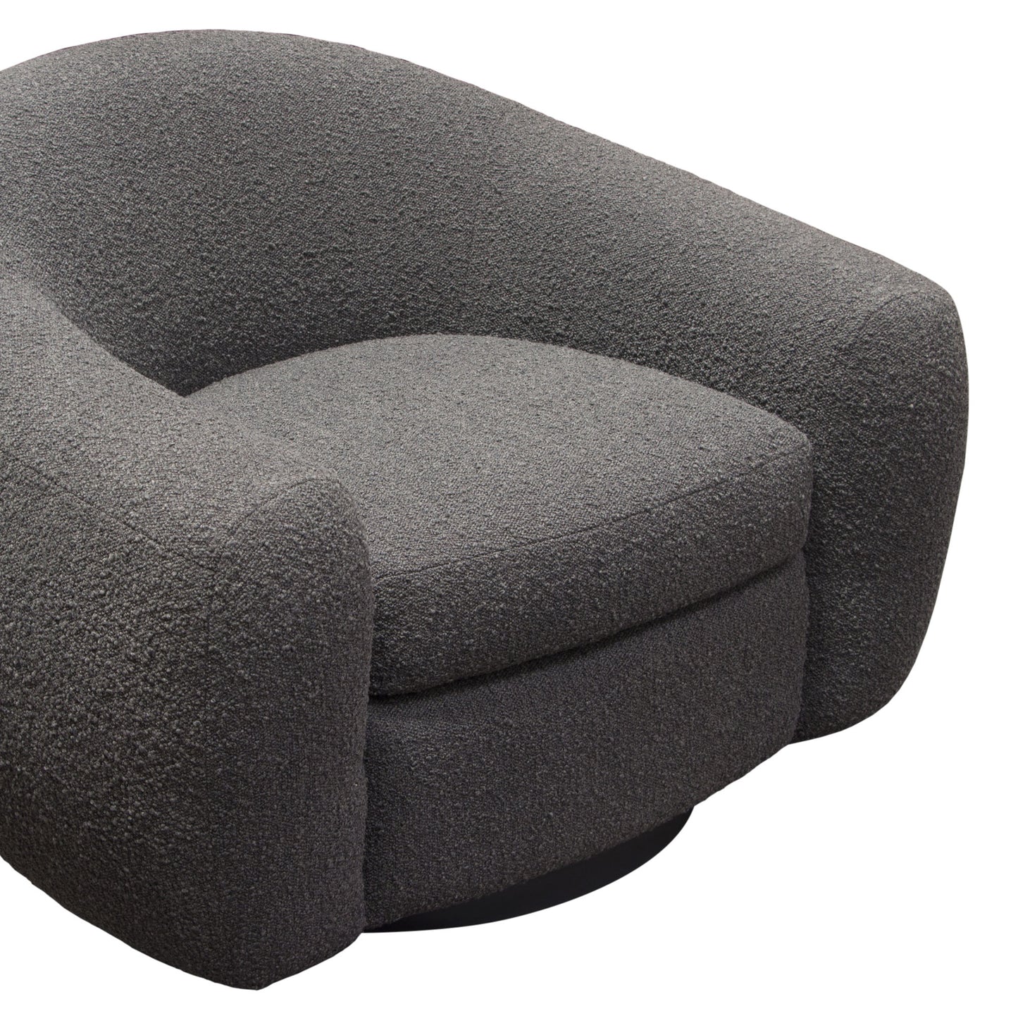 Pascal Swivel Chair in Boucle Textured Fabric w/ Contoured Arms & Back