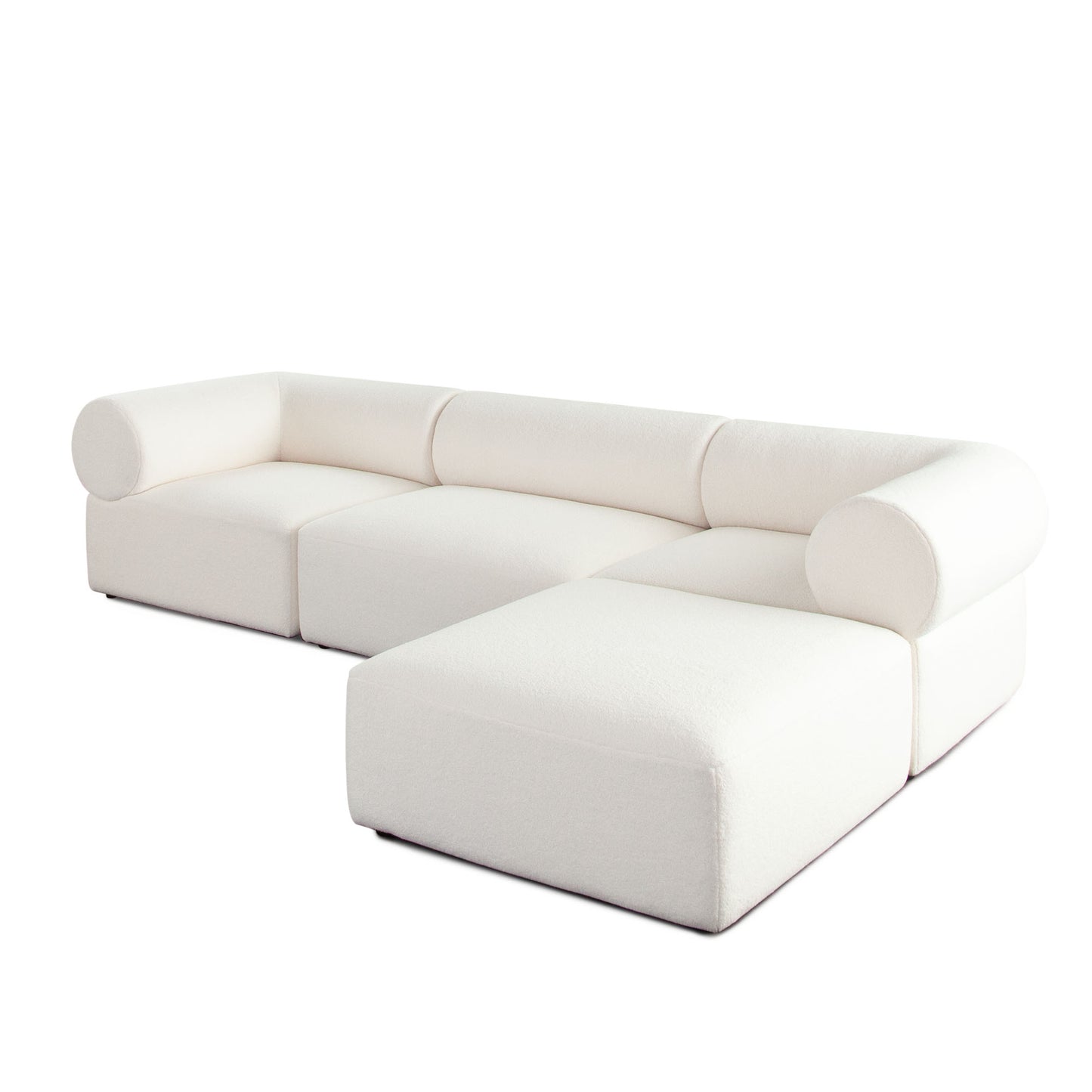 Zia 4PC Modular Reversible Chaise Sectional in Ivory Sherpa Fabric