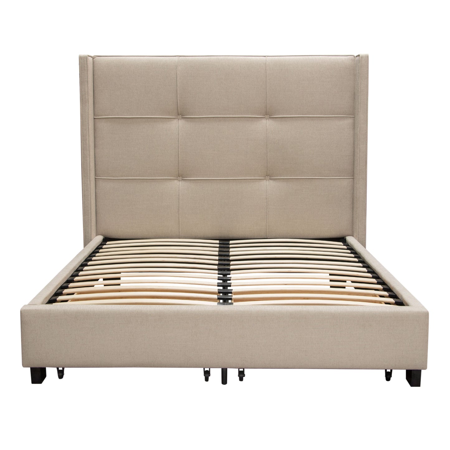 Beverly Eastern King Bed with Integrated Footboard Storage Unit & Accent Wings in Grey Fabric By Diamond Sofa