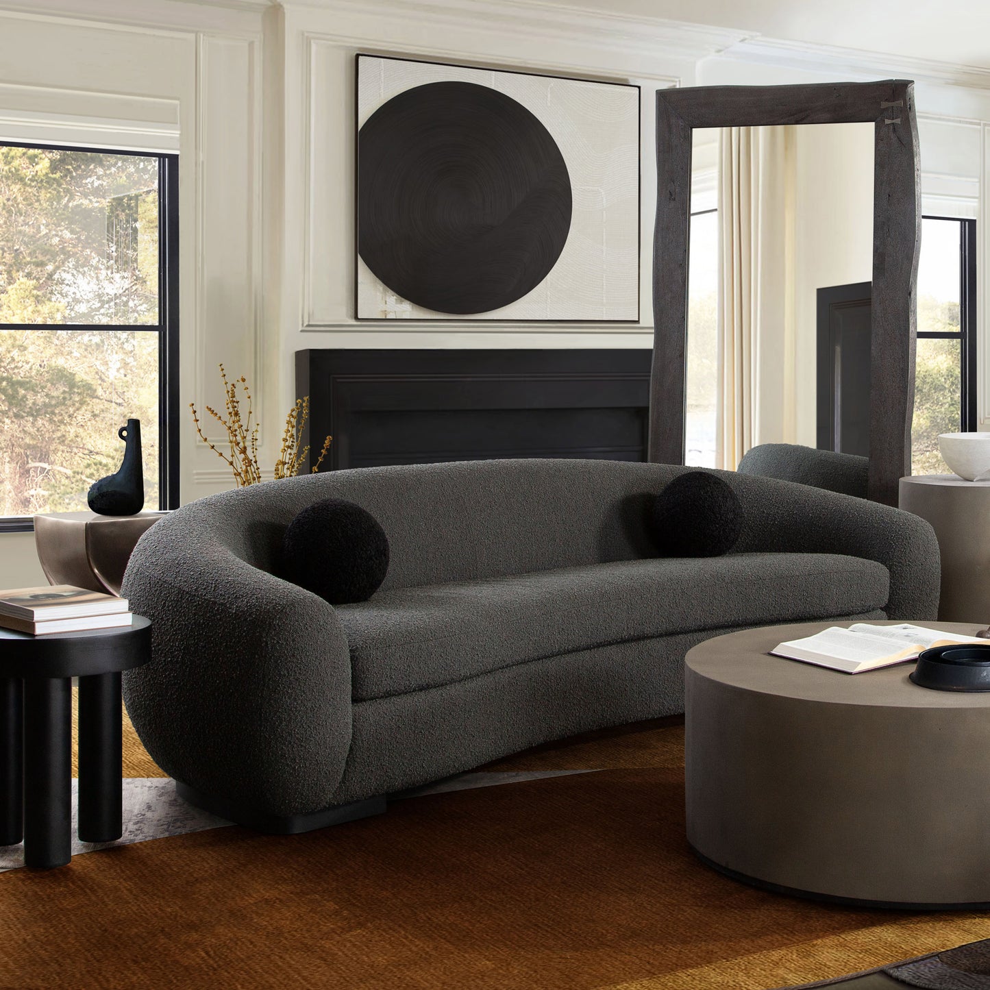 Pascal Sofa Boucle Textured Fabric w/ Contoured Arms & Back