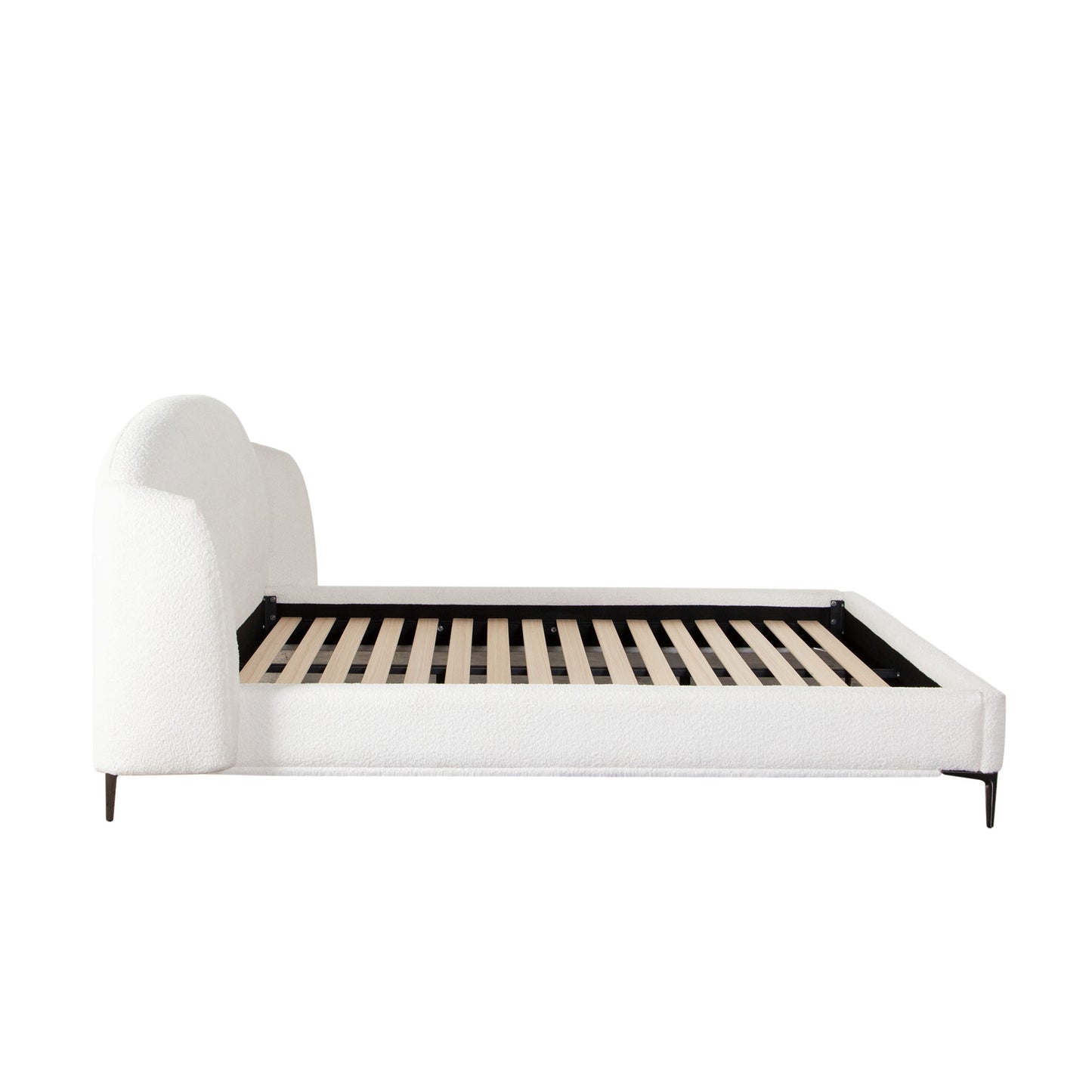 Path Low Profile Queen Bed in Oslo Ivory Fabric w/ Contoured Headboard and Black Metal Leg by Diamond Sofa