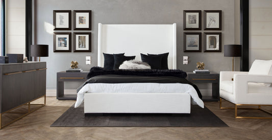 Seattle Eastern King Bed with Vintage Wing in White Linen by Diamond Sofa