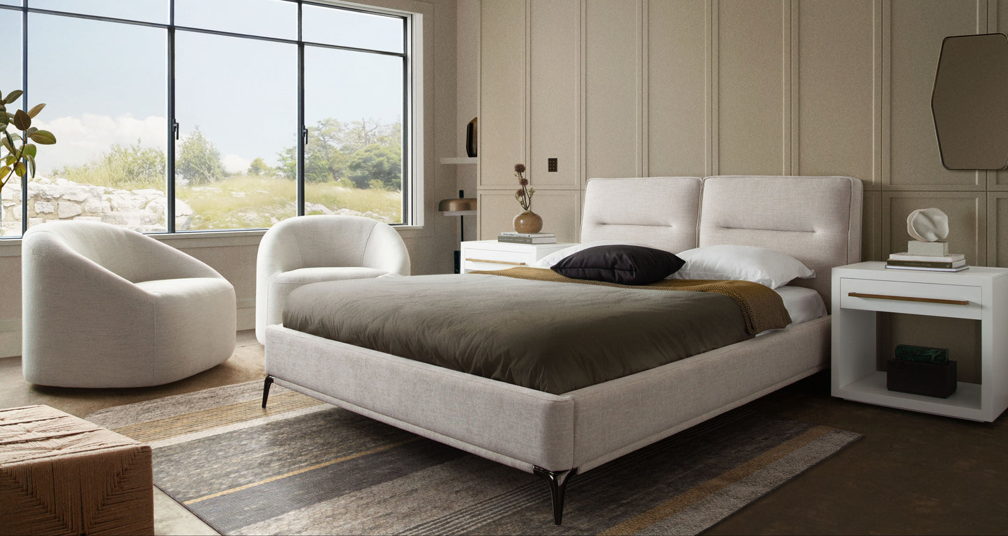 Leandro Low Profile Queen Bed in Clarkson Sand Fabric w/ Black Metal Leg by Diamond Sofa