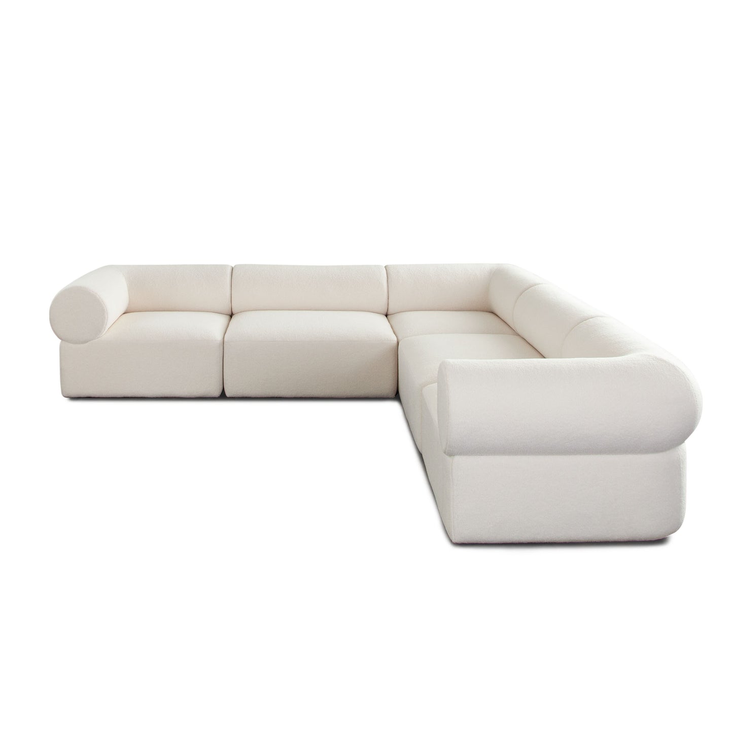 Zia 4PC Modular Reversible Chaise Sectional in Ivory Sherpa Fabric