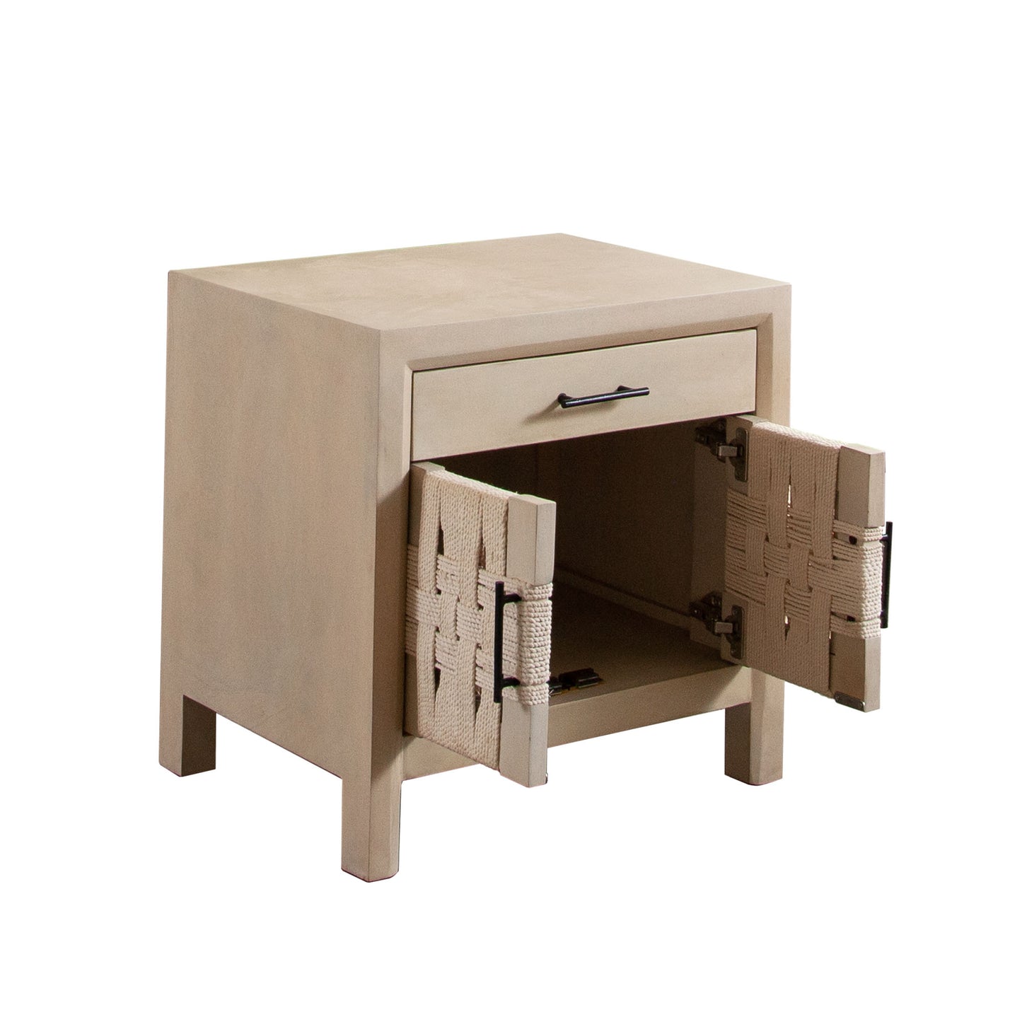 Palm Solid Mango Wood 2-Door, 1-Drawer End Table in Natural Finish w/ Woven Rope Door Fronts by Diamond Sofa