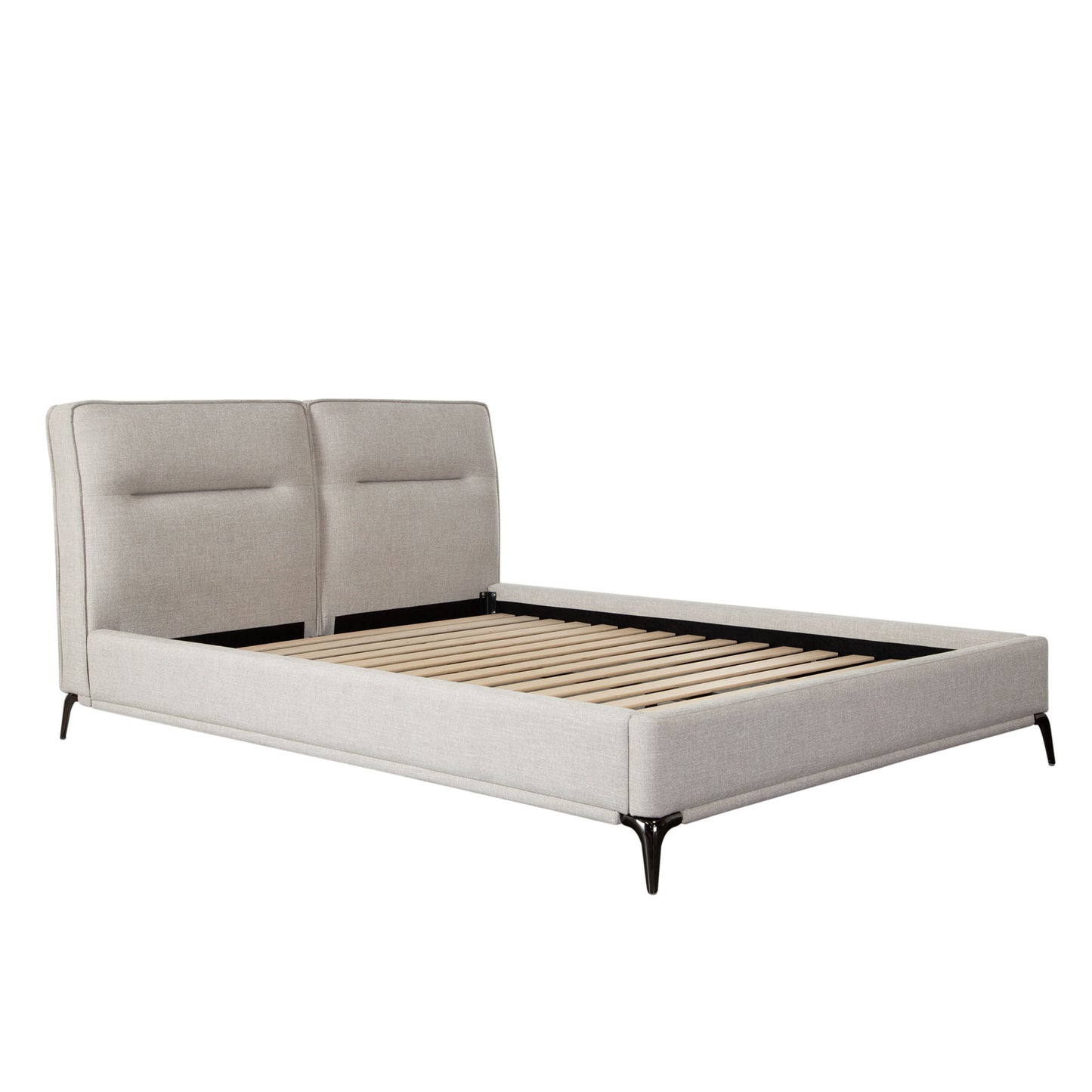 Leandro Low Profile Queen Bed in Clarkson Sand Fabric w/ Black Metal Leg by Diamond Sofa