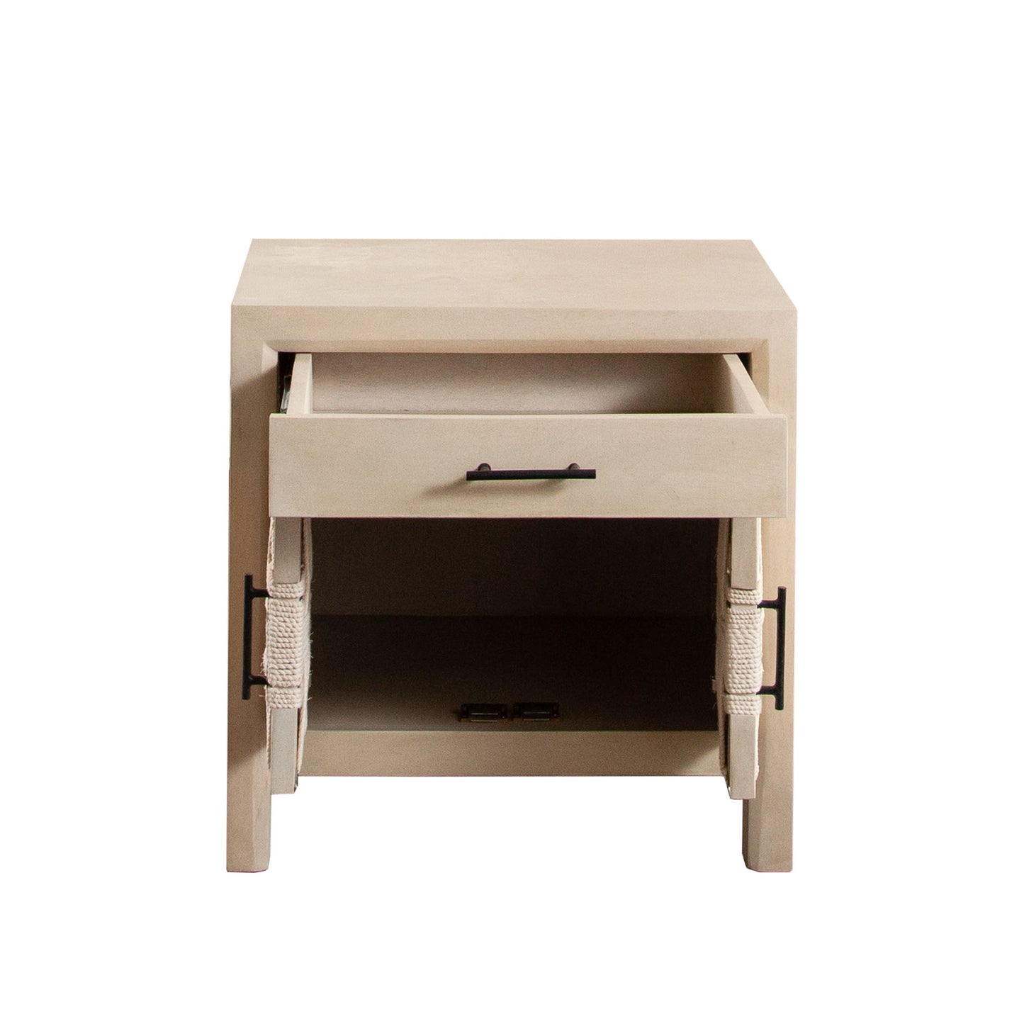 Palm Solid Mango Wood 2-Door, 1-Drawer End Table in Natural Finish w/ Woven Rope Door Fronts by Diamond Sofa